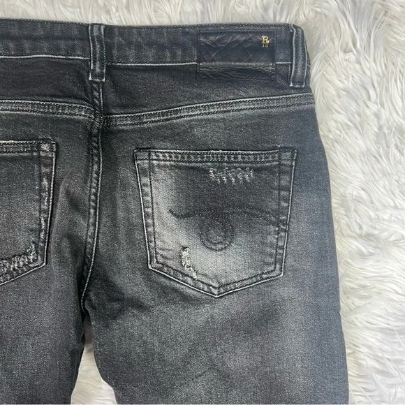 R13 Boy Skinny Washed Black Jeans Denim Distressed Ripped 25 Mid Rise Women - Picture 14 of 16